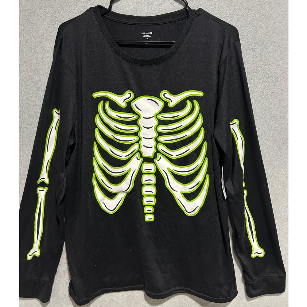 Skeleton Sleepwear Shirt Medium Black Onyx Long Sleeve Halloween Goth Costume